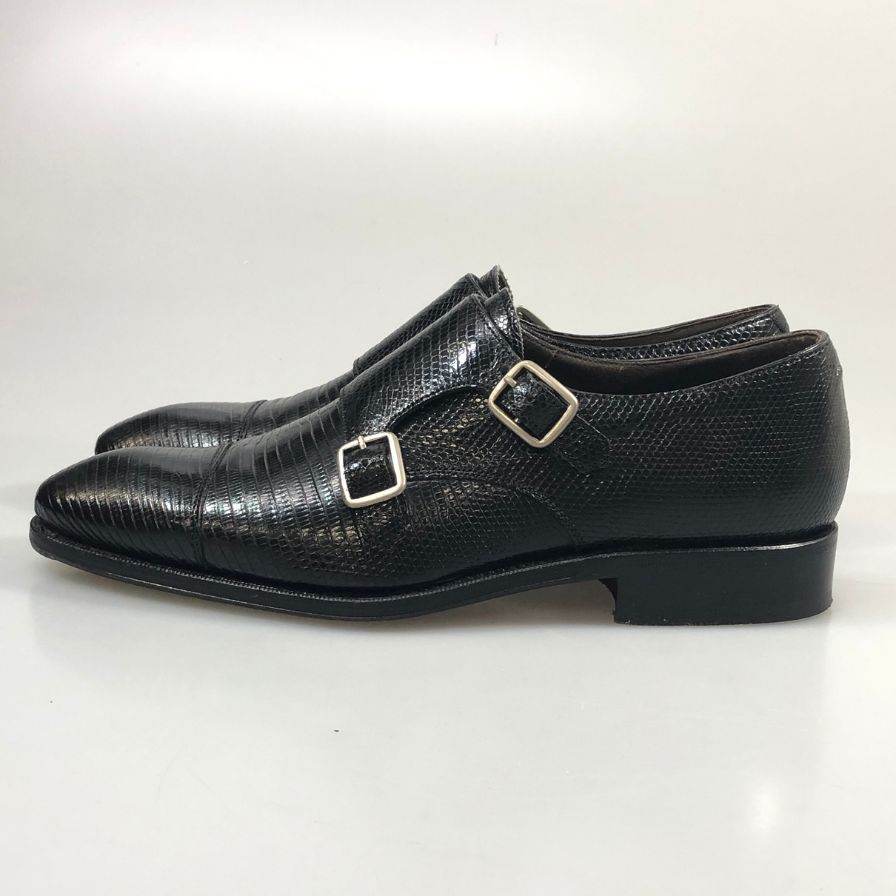 カルミナ レザーシューズ ダブルモンク リザードレザー ブラック サイズUK5.5 メンズ CARMINA 約24.0cm【AFD13】