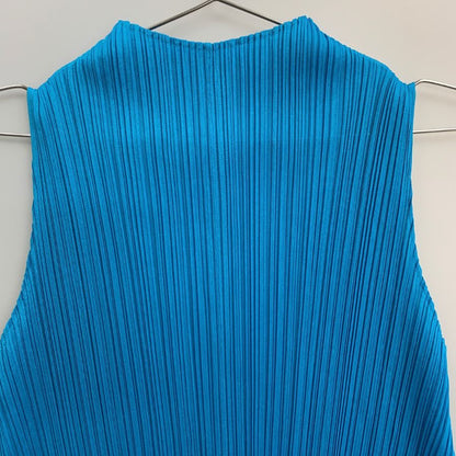 美品◆プリーツプリーズ イッセイミヤケ カットソー ノースリーブ チュニック PP81-JK221 ブルー サイズ3 PLEATS PLEASE 【AFB14】