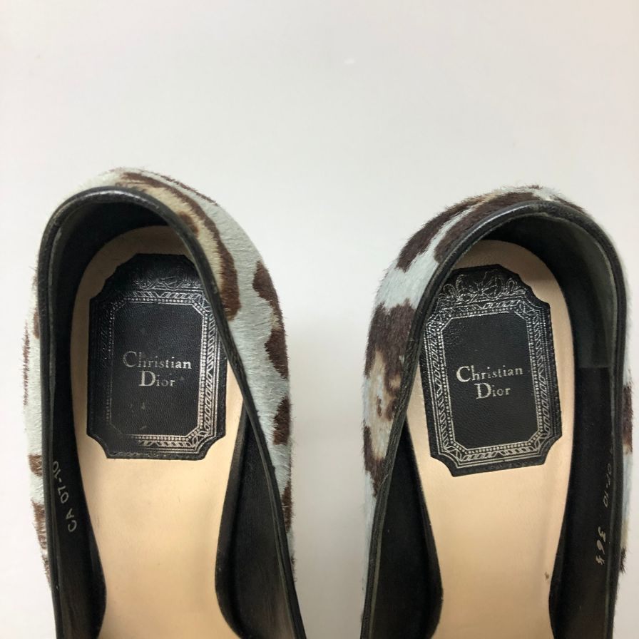 クリスチャン ディオール パンプス レオパード柄 ハイヒール ポニー ファー サイズ36.5 レディース ブルー系 Christian Dior 約23.5cm【AFC45】