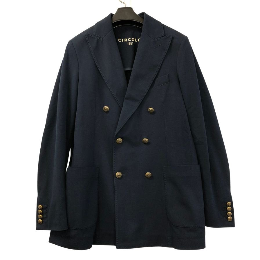 美品◆チルコロ テーラード ジャケット ダブル 紺ブレ ブレザー コットン ネイビー系 サイズ46 CIRCOLO 1901 【AFA22】