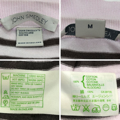 中古◆ジョンスメドレー ニットポロ 半袖 ボーダー ピンク系 メンズ サイズM JOHN SMEDLEY 【AFB6】