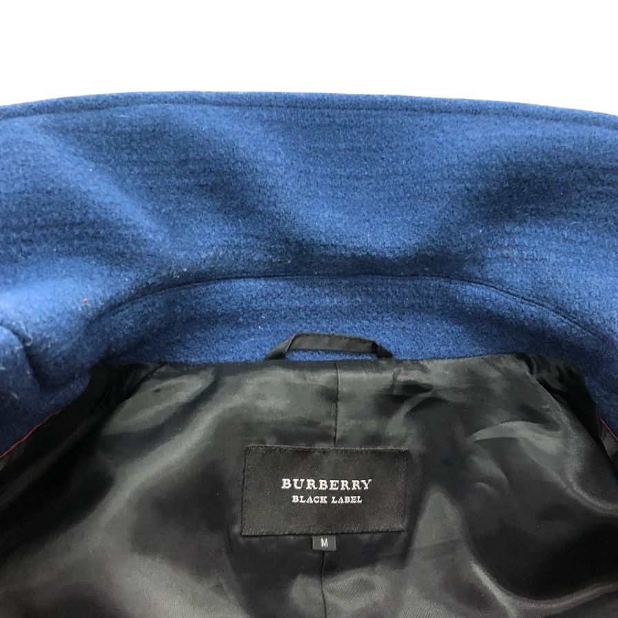 美品◆バーバリー ブラックレーベル ウール Pコート ブルー メンズ Mサイズ BURBERRY BLACK LABEL 【AFA7】