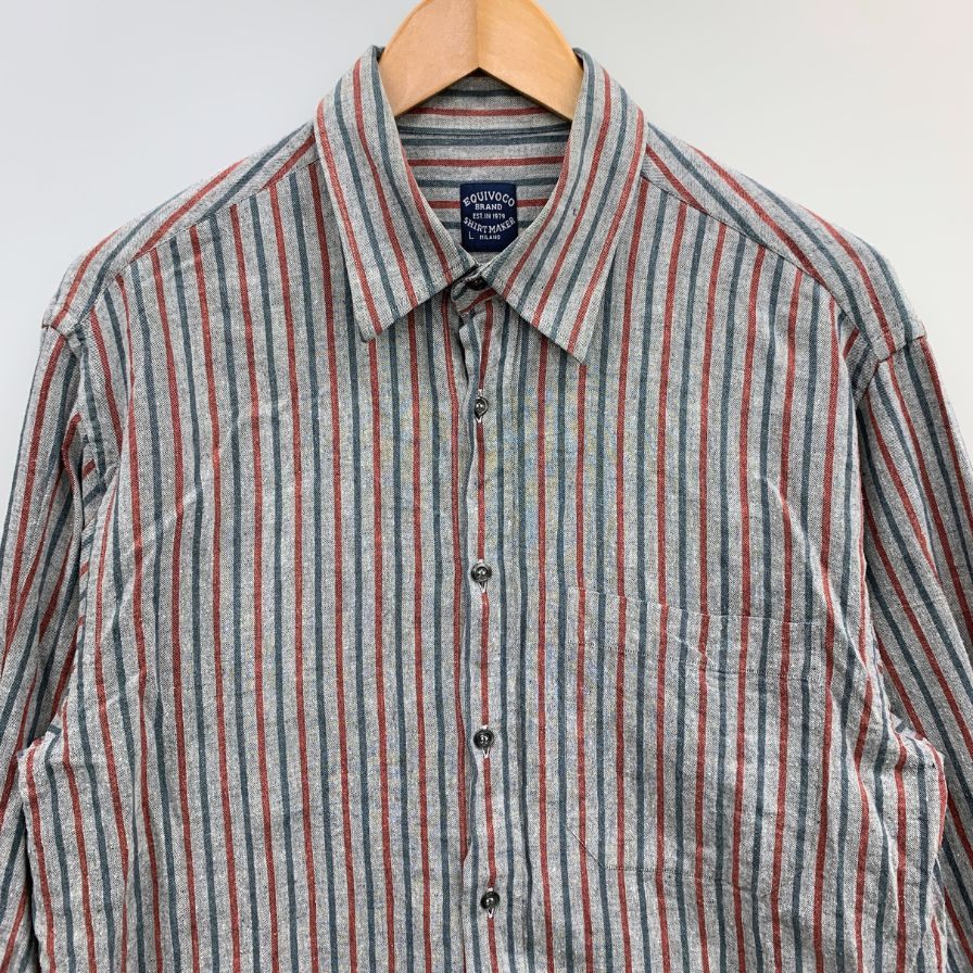 中古◆エクイボコ ストライプ シャツ イタリア製 メンズ サイズL グレー系 EQUIVOCO 【AFB7】