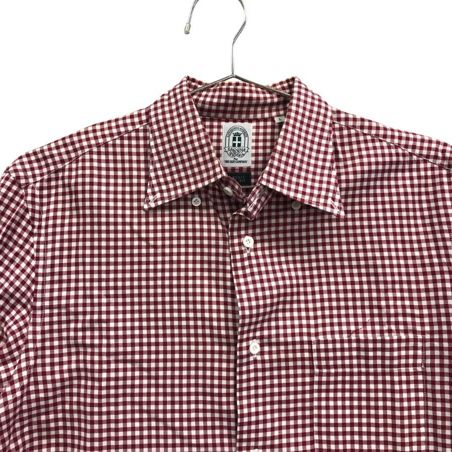 美品◆スーツカンパニー ギンガムチェックシャツ 長袖 スリムフィット コットン レッド系 サイズL  THE SUIT COMPANY 【AFB43】