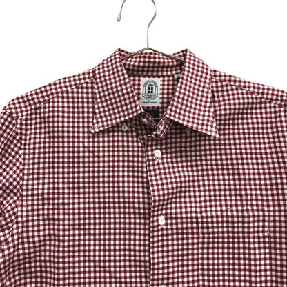 美品◆スーツカンパニー ギンガムチェックシャツ 長袖 スリムフィット コットン レッド系 サイズL  THE SUIT COMPANY 【AFB43】