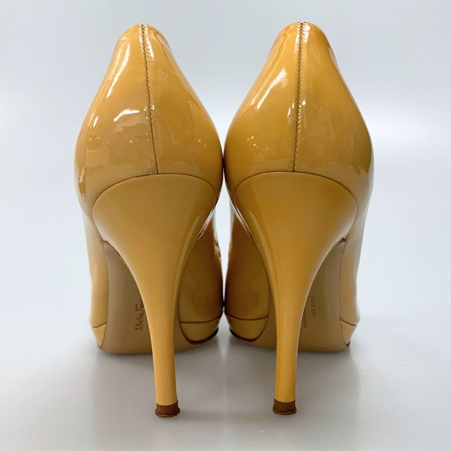 サルヴァトーレ フェラガモ パンプス ヒール ヴァラリボン エナメル レディース サイズ6.5 イエロー系 Salvatore Ferragamo 約25.0cm【AFD3】