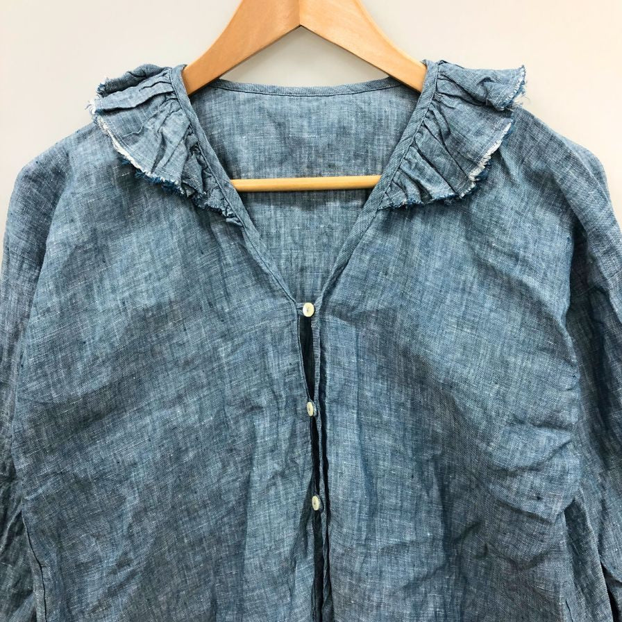 中古◆ジャーナルスタンダード ラックス リネン フリルシャツ レディース サイズ不明 ブルー  journal standard luxe 【AFB41】