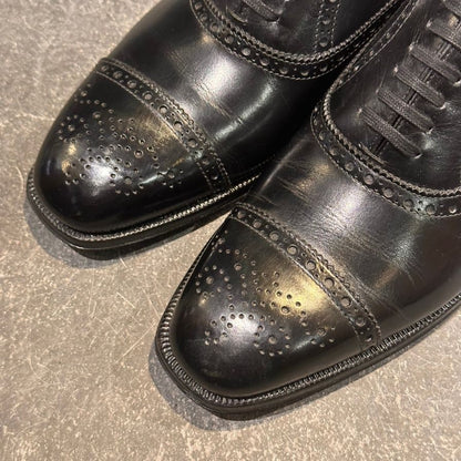 エンツォボナフェ セミブローグ カーフ ブラック サイズUK5.5 Enzo Bonafe ビジネスシューズ 約24.0cm【LA】【中古】