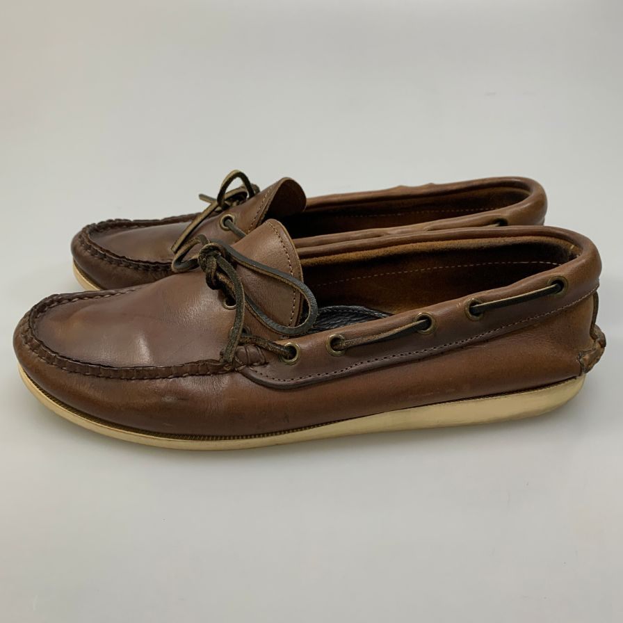 クオッディトレイルモカシン デッキシューズ レザー メンズ ブラウン サイズ8.5 quoddy trail moccasin 約26.5cm【AFC47】