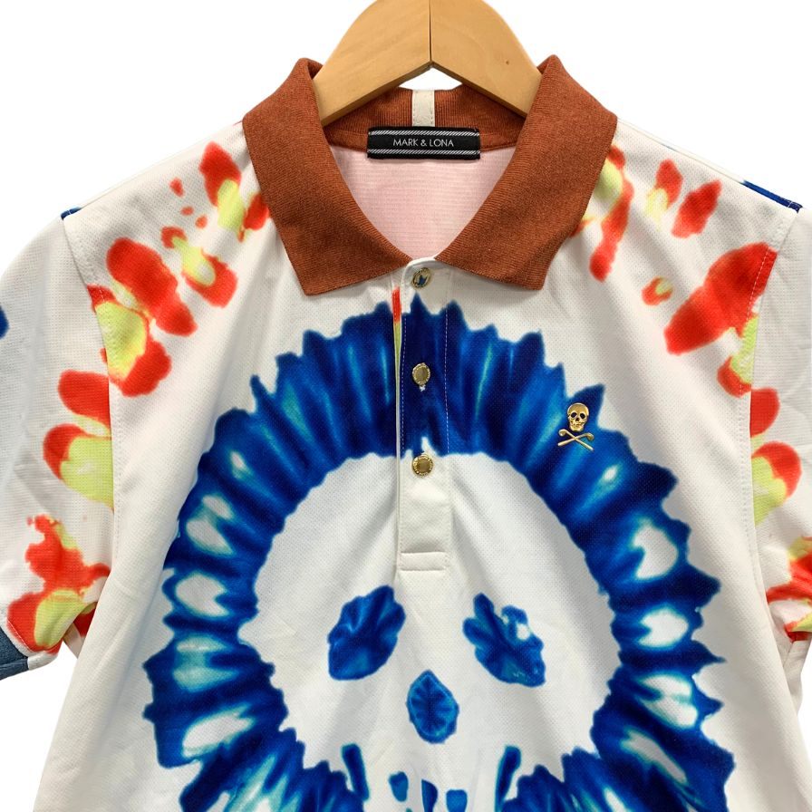 美品◇マーク&ロナ 半袖ポロシャツ スカル 総柄 金ボタン メンズ