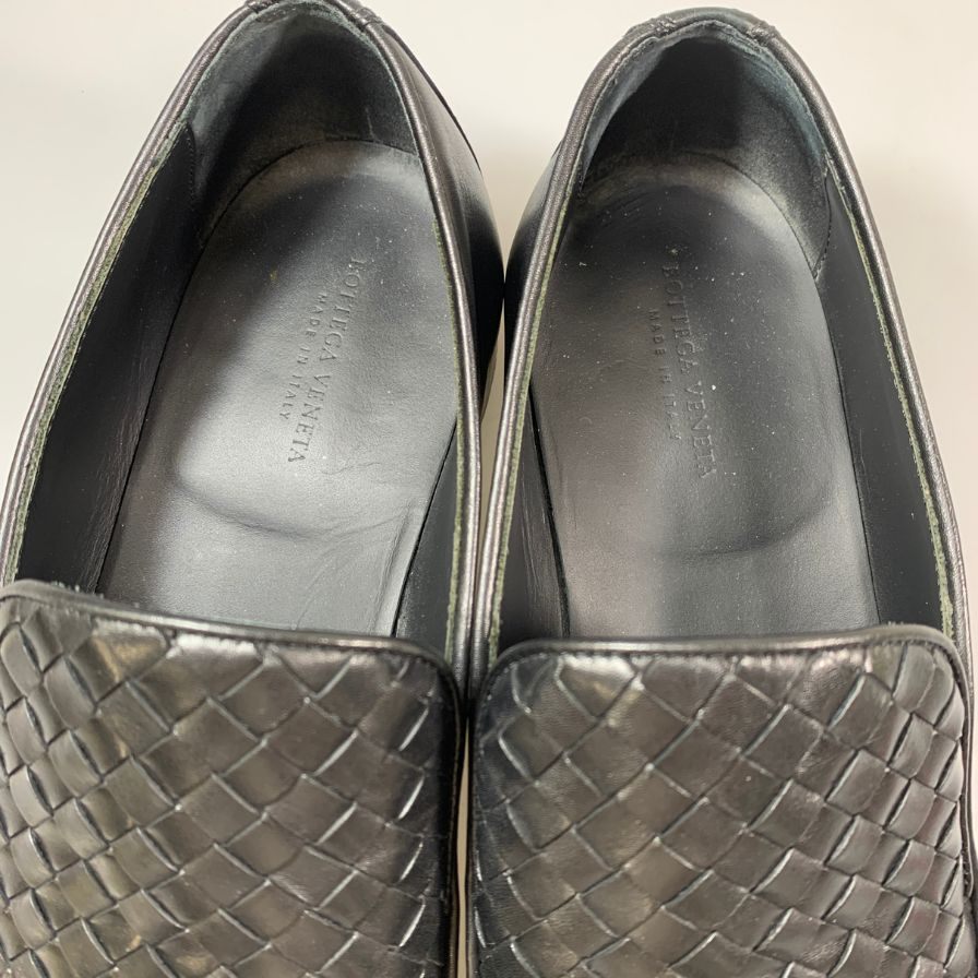 ボッテガヴェネタ スリッポン イントレチャート コブラヴァンプ  カーフ ブラック サイズ42 BOTTEGA VENETA 約27.0cm【AFC7】
