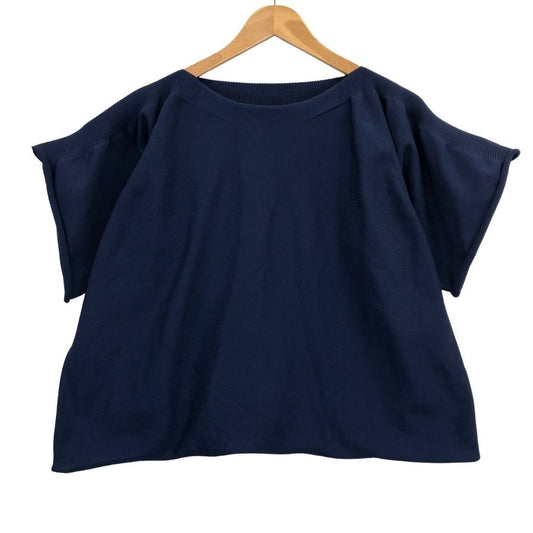 極美品◆プリーツプリーズ ニットカットソー ネイビー サイズ3 レディース PP93-KK761 PLEATS PLEASE ISSEY MIYAKE 【AFB41】