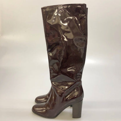 シャネル パテントレザー ロングブーツ ココマーク ブラウン レディース サイズ39C CHANEL 約25.5cm【AFC47】