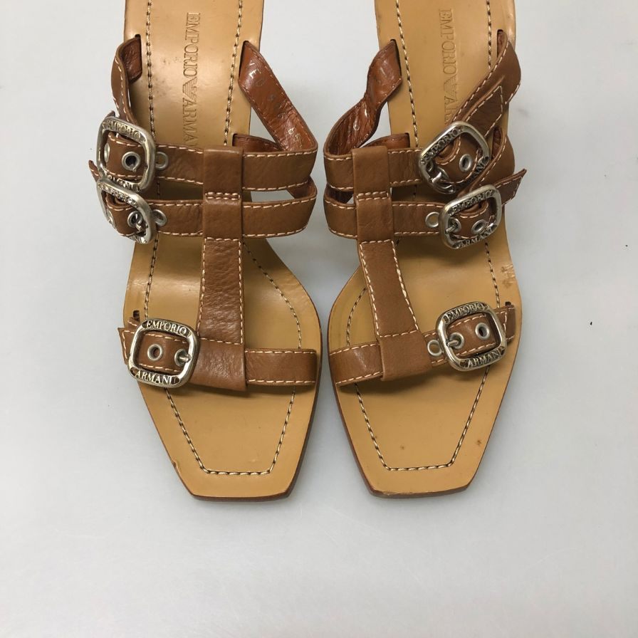エンポリオアルマーニ レザーサンダル シルバーバックル レディース サイズ37 EMPORIO ARMANI 約23.5cm【YB6】