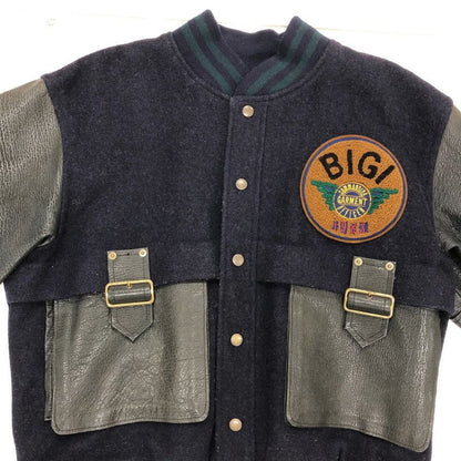 美品◆ビギ スタジャン ヴィンテージ レザー切替 ネイビー×ブラック メンズ サイズM BIGI 【AFG1】