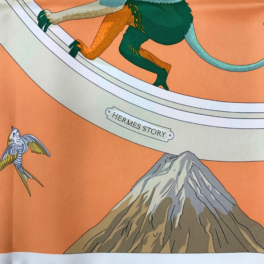 エルメス カレ90 HERMES STORY エルメス ストーリー シルク オレンジ系 レディース HERMES【AFI20】