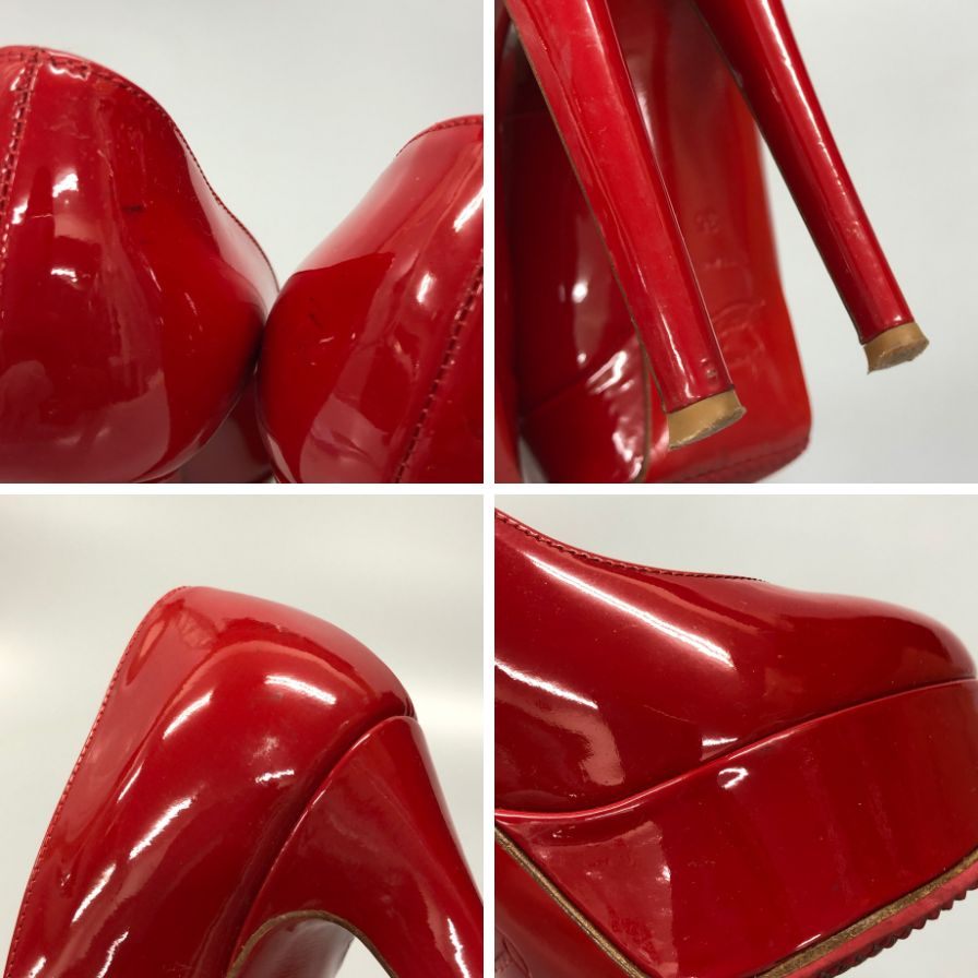 ルブタン ラウンドトゥ ハイヒール パテントレザー レッド サイズ35 Christian Louboutin 約22.5cm【AFD3】