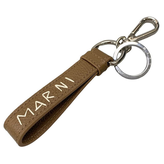 マルニ キーホルダー キーリング レザー ロゴ刺繍 ブラウン ユニセックス MARNI【AFI21】【中古】