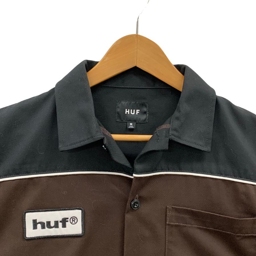 美品◆ハフ × ディッキーズ ワークシャツ 半袖 メンズ サイズM ブラック ブラウン HUF Dickies 【AFB14】