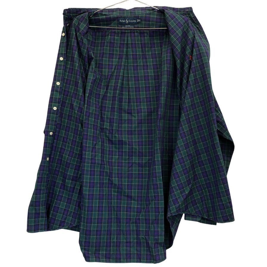 美品◆ポロラルフローレン 90S ボタンダウンシャツ タータンチェック ネイビー系 メンズ サイズXL Polo Ralph Lauren 【AFB35】