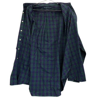 美品◆ポロラルフローレン 90S ボタンダウンシャツ タータンチェック ネイビー系 メンズ サイズXL Polo Ralph Lauren 【AFB35】