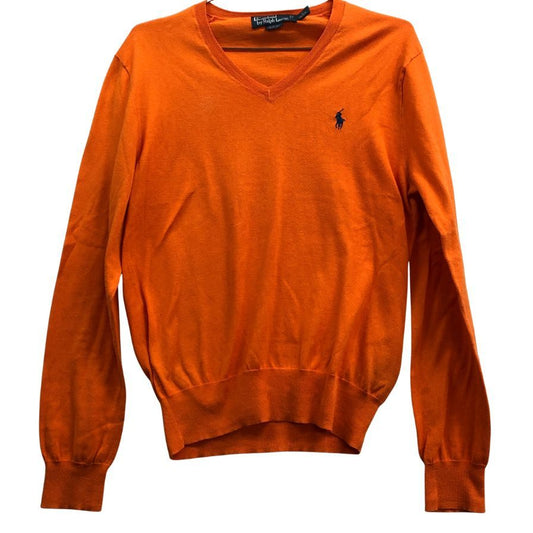 中古◆ポロ ラルフローレン Vネックニット コットン100% スリムフィット メンズ サイズS オレンジ POLO RALPH LAUREN 【AFB37】