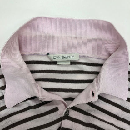中古◆ジョンスメドレー ニットポロ 半袖 ボーダー ピンク系 メンズ サイズM JOHN SMEDLEY 【AFB6】