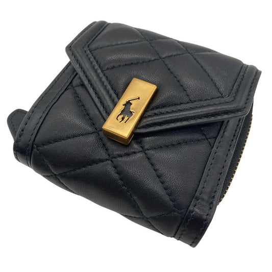 ポロ ラルフローレン 財布 キルト レザー ゴールド金具 ボタン ブラック POLO RALPH LAUREN【AFI7】