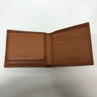 ポロ ラルフローレン レザー×キャンバス パスケース付 二つ折り 財布 ロゴエンボス オレンジ POLO RALPH LAUREN【AFI2】