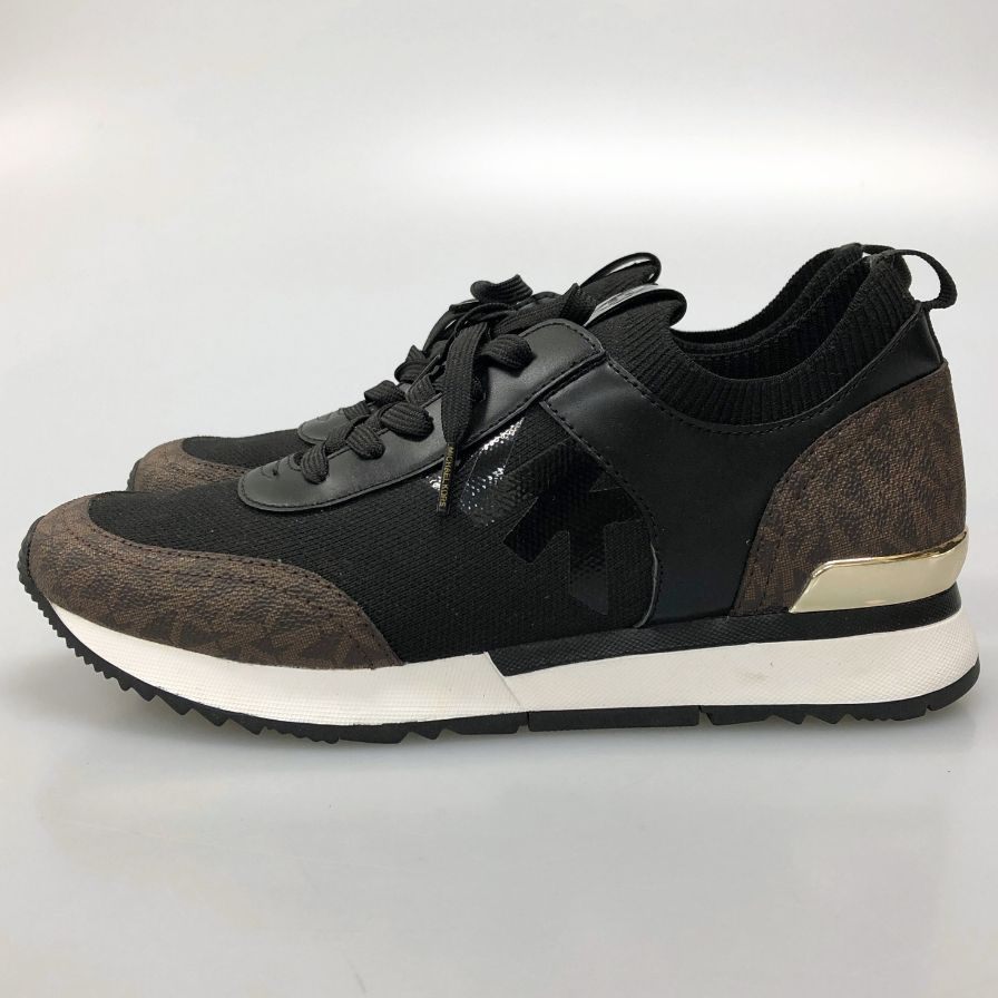 マイケルコース スニーカー ジェンキンス ニット トレーナー レディース US8.0 ブラック×ブラウン MICHAEL KORS 約25.5cm【AFC36】