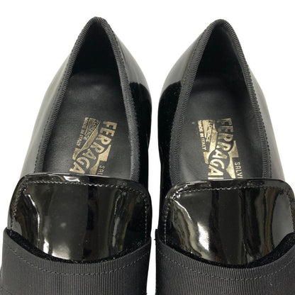 サルヴァトーレフェラガモ レザースリッポン パテントレザー メンズ サイズ 8 1/2 ブラック  Salvatore Ferragamo 約26.5cm【AFD9-2】