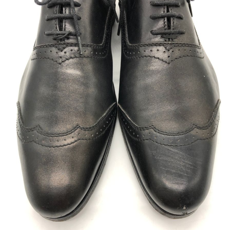 グッチ レザーシューズ ウイングチップ メダリオン 124099 カーフ メンズ ブラック サイズ39.5E GUCCI 約24.5cm【PTM】