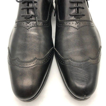 グッチ レザーシューズ ウイングチップ メダリオン 124099 カーフ メンズ ブラック サイズ39.5E GUCCI 約24.5cm【PTM】
