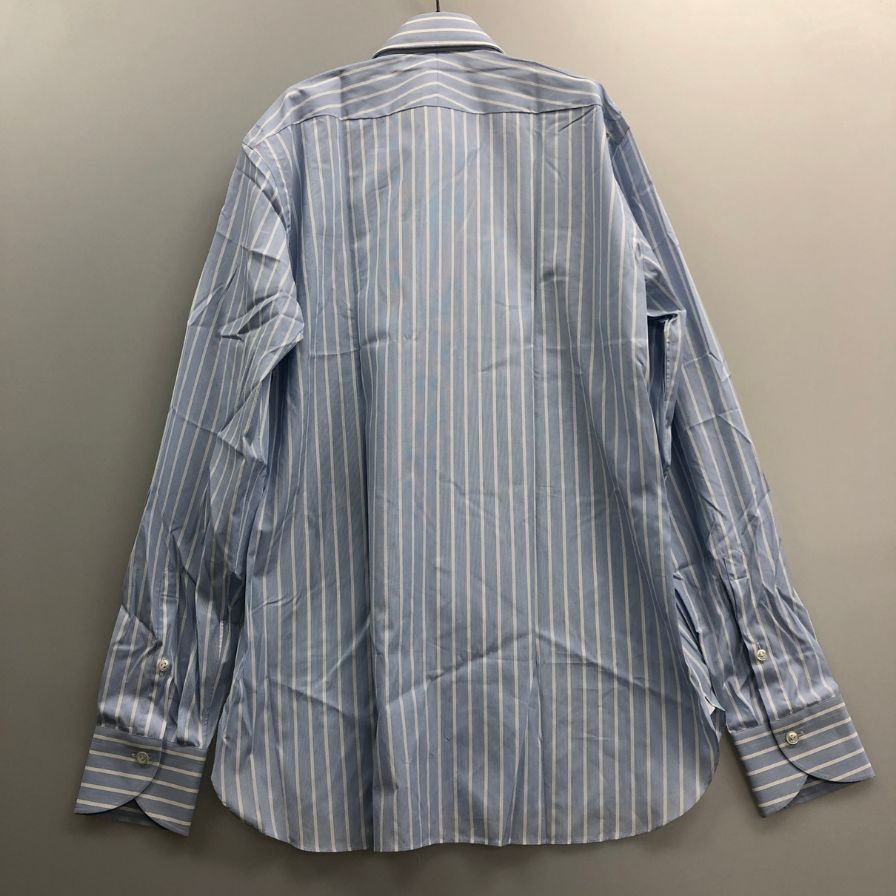 新品同様◆エルメネジルドゼニア 長袖ドレスシャツ ストライプ ブルー サイズ39/15.5 Ermenegildo Zegna 【AFB40】