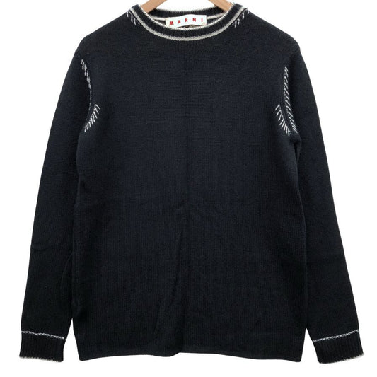 極美品◆マルニ ニット セーター カシミア100% ステッチあしらい レディース サイズ40 ブラック MARNI 【AFB29】