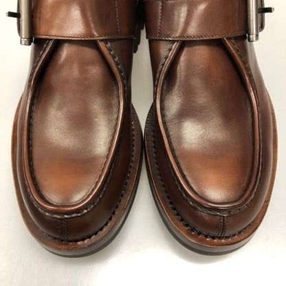 プラダ シングルモンク Uチップ メンズ ブラウン サイズ 9 PRADA 約27.0cm【AFD12】