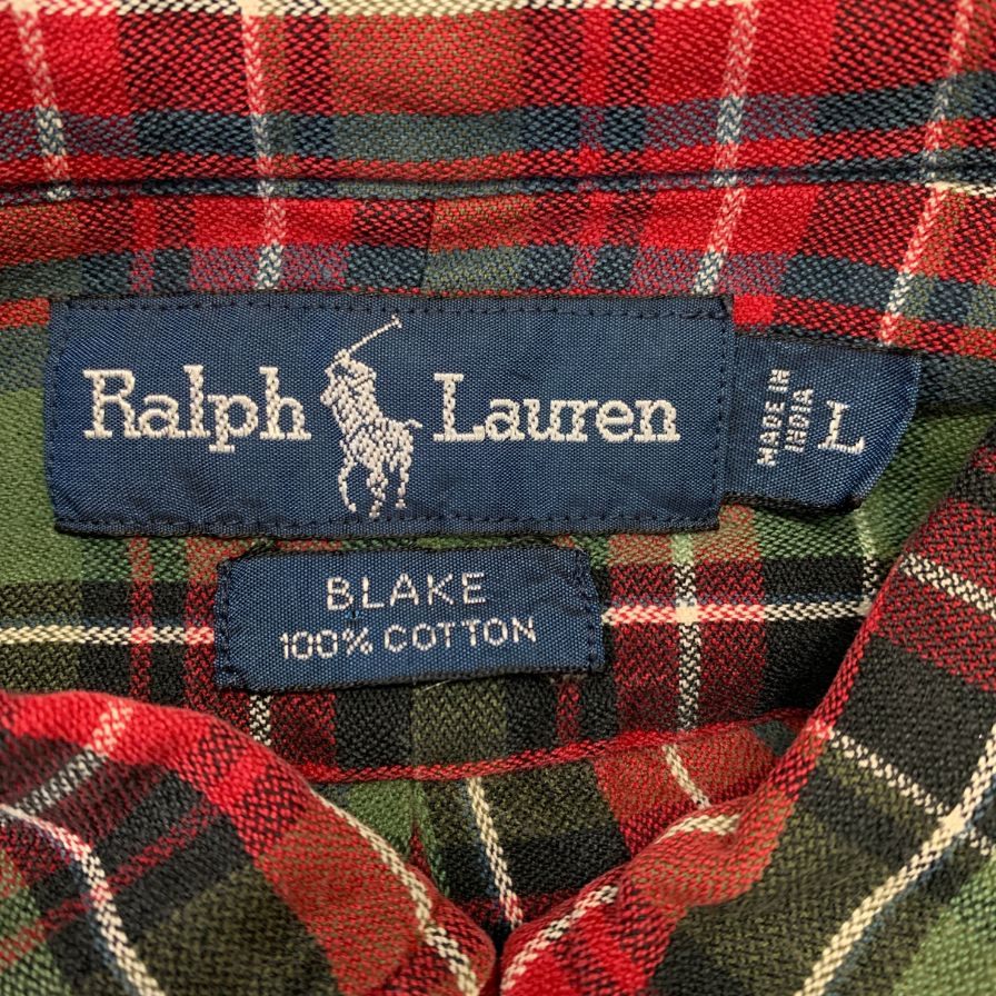 美品◆ラルフローレン ボタンダウンシャツ 90S オールド チェック レッド メンズ サイズL Ralph Lauren 【AFB8】