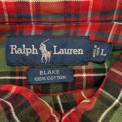 美品◆ラルフローレン ボタンダウンシャツ 90S オールド チェック レッド メンズ サイズL Ralph Lauren 【AFB8】