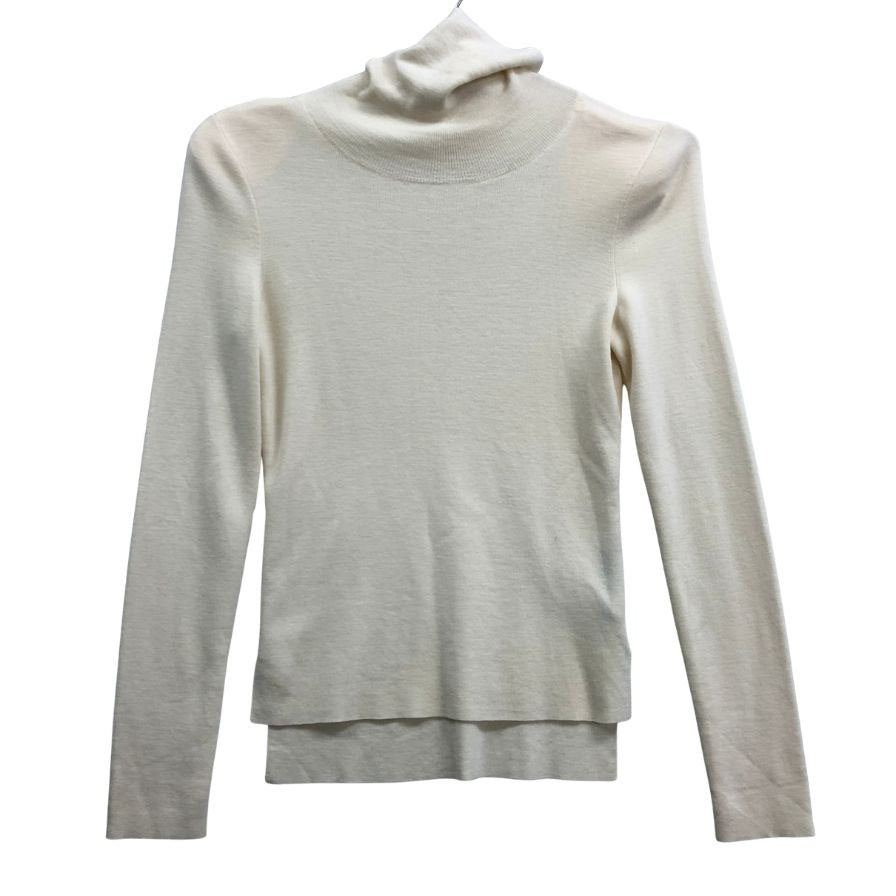 美品◆フォクシー ハイネック セーター トップス 肩パット付 ウール100% 33631 レディース サイズ38 ホワイト FOXEY 【AFB38】