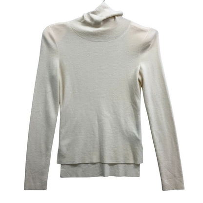 美品◆フォクシー ハイネック セーター トップス 肩パット付 ウール100% 33631 レディース サイズ38 ホワイト FOXEY 【AFB38】