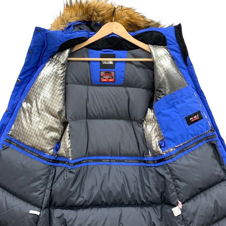 美品◆ザ ノースフェイス プレミアムグースダウンコート 熱反射 KARA ファー ブルー サイズXL レディース THE NORTH FACE 【AFA5】