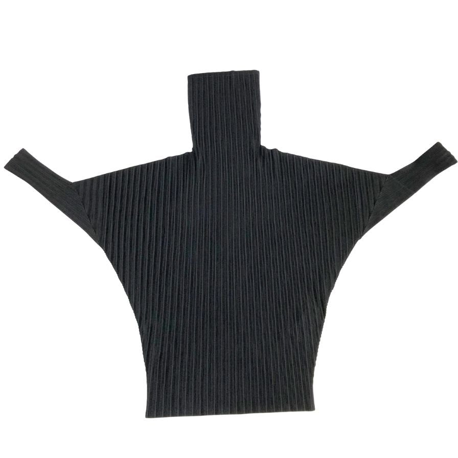 美品◆プリーツプリーズ カットソー PP43-FT362 ハイネック ポリエステル レディース ブラック サイズ3 PLEATS PLEASE 【AFB5】