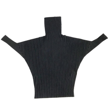 美品◆プリーツプリーズ カットソー PP43-FT362 ハイネック ポリエステル レディース ブラック サイズ3 PLEATS PLEASE 【AFB5】