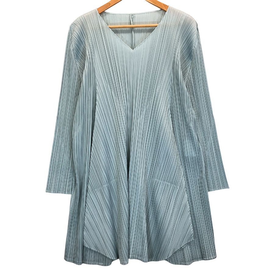 美品◆プリーツプリーズ ワンピース PP13-JT162 ポリエステル レディース ブルー サイズ3 PLEATS PLEASE 【AFB6】