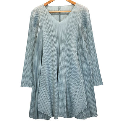 美品◆プリーツプリーズ ワンピース PP13-JT162 ポリエステル レディース ブルー サイズ3 PLEATS PLEASE 【AFB6】