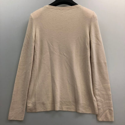 美品◆フォクシー ニット トップス ロゴプレート ウール100% 肩パット付 31781 レディース サイズ38 ベージュ FOXEY 【AFB5】
