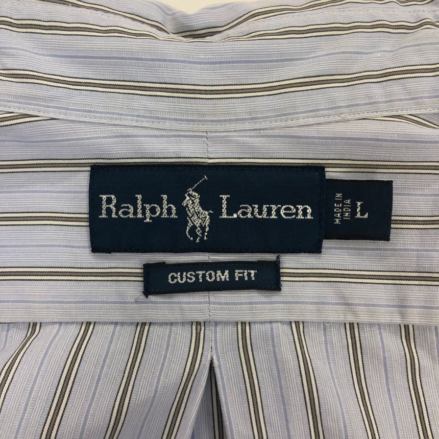 美品◆ラルフローレン ボタンダウンシャツ 90S ストライプ ブルー系 メンズ サイズL Ralph Lauren 【AFB51】