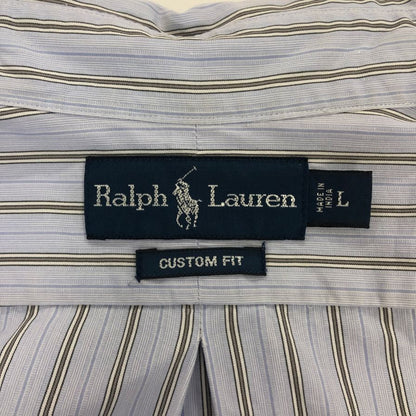 美品◆ラルフローレン ボタンダウンシャツ 90S ストライプ ブルー系 メンズ サイズL Ralph Lauren 【AFB51】