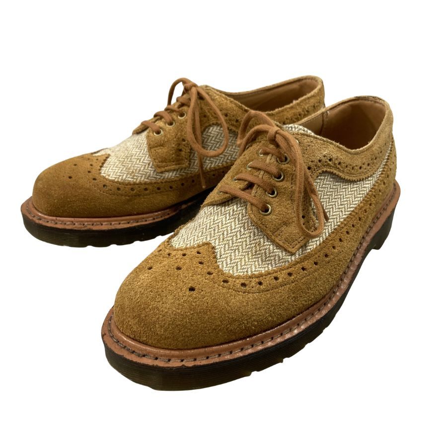 ドクターマーチン 3989 ウイングチップ スエード ヘリンボーン生地コンビ ブラウン サイズUK6 Dr. Martens 約25.0cm【AFC41】
