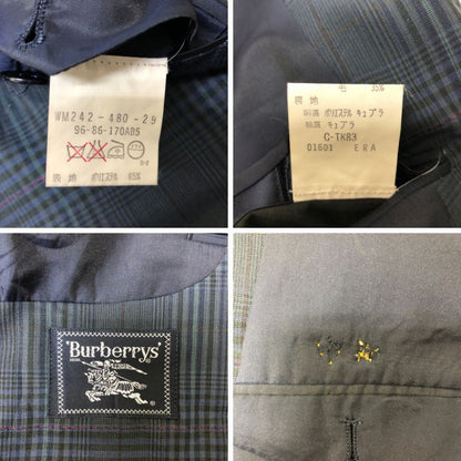 美品◆バーバリー 2B テーラードジャケット 90年代 旧タグ チェック ネイビー メンズ サイズ170AB5 Burberry 【AFF22】